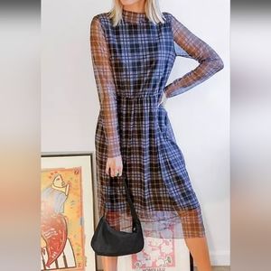 Y.A.S. ASOS Design Mesh High Neck Checkered Dress